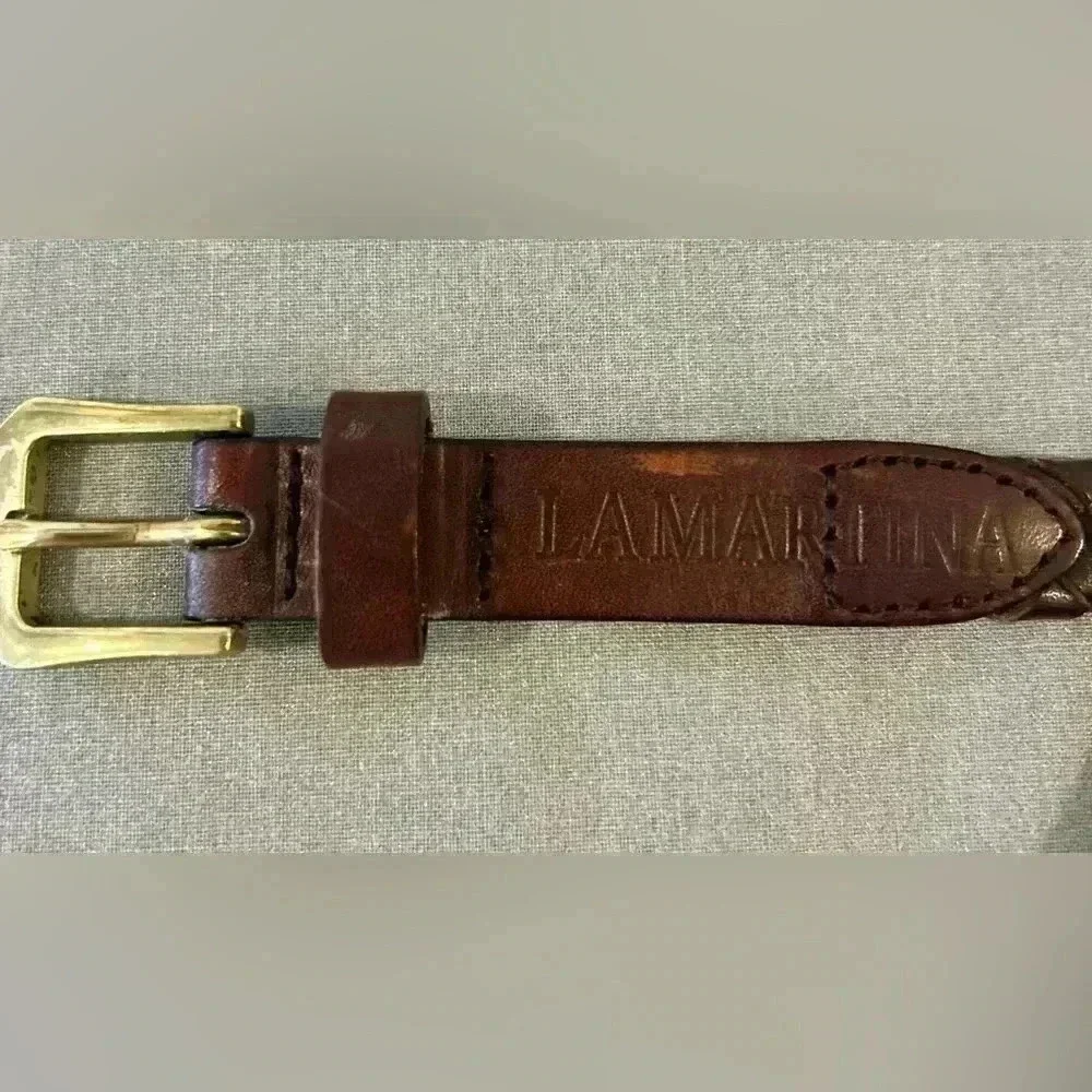 “LA Martina” Men’s Skinny Leather Braided Belt w/ Brass Hardware Size XL